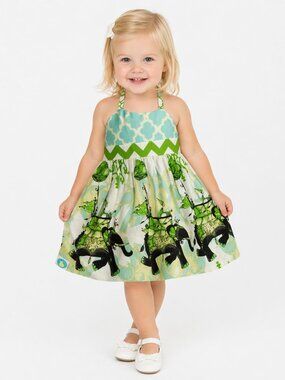 ApPEARel Tree Size 4T Ivory Green Halter Dress Elephant Polka Dot